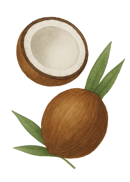 Ilustração de coco usado para produzir óleo de coco para a pele