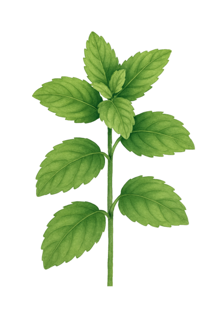 Ilustração de folhas de hortelã usadas em cosmética natural