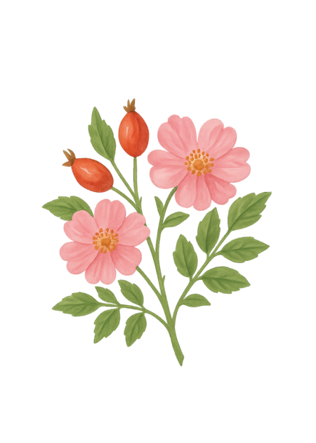 Ilustração de frutos de rosa canina usados para produzir óleo de rosa mosqueta