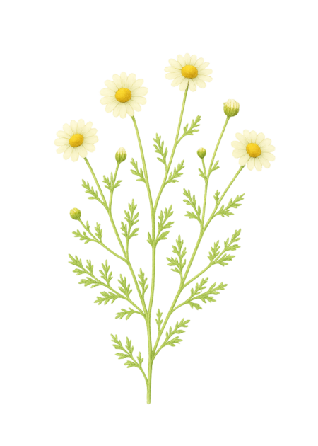 Ilustração de flores de camomila usadas em cosmética natural